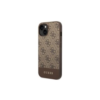 Guess nakładka do iPhone 14 6,1" GUHCP14SG4GLBR brązowa PC/TPU 4G PU case with Bottom Stripe Metal Logo