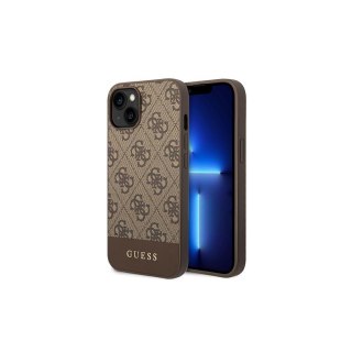 Guess nakładka do iPhone 14 6,1" GUHCP14SG4GLBR brązowa PC/TPU 4G PU case with Bottom Stripe Metal Logo