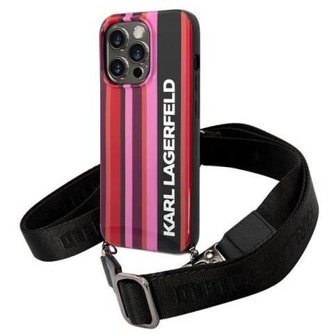 Etui Karl Lagerfeld Color Stripes Strap na iPhone 14 Pro Max - różowe Etui Karl Lagerfeld Color Stripes Strap na iPhone 14 Pro Max - różowe