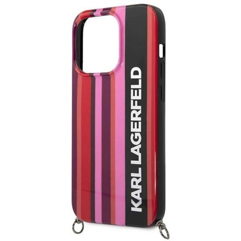 Etui Karl Lagerfeld Color Stripes Strap na iPhone 14 Pro Max - różowe Etui Karl Lagerfeld Color Stripes Strap na iPhone 14 Pro Max - różowe