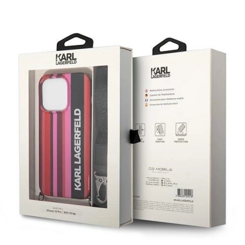 Etui Karl Lagerfeld Color Stripes Strap na iPhone 14 Pro Max - różowe Etui Karl Lagerfeld Color Stripes Strap na iPhone 14 Pro Max - różowe