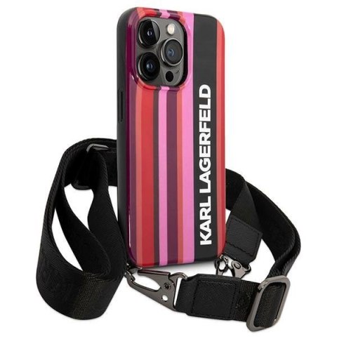 Etui Karl Lagerfeld Color Stripes Strap na iPhone 14 Pro - różowe Etui Karl Lagerfeld Color Stripes Strap na iPhone 14 Pro - różowe
