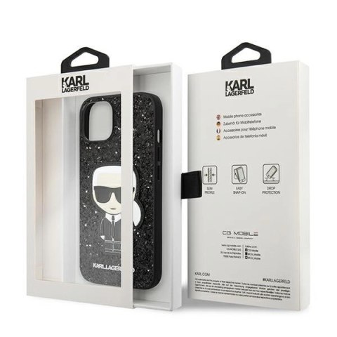 Etui Karl Lagerfeld Glitter Flakes Ikonik na iPhone 14 Plus - czarne Etui Karl Lagerfeld Glitter Flakes Ikonik na iPhone 14 Plus - czarne