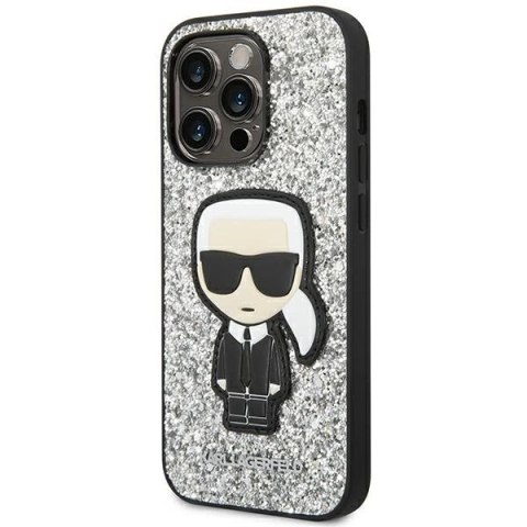 Etui Karl Lagerfeld Glitter Flakes Ikonik na iPhone 14 Pro Max - srebrne Etui Karl Lagerfeld Glitter Flakes Ikonik na iPhone 14 Pro Max - srebrne