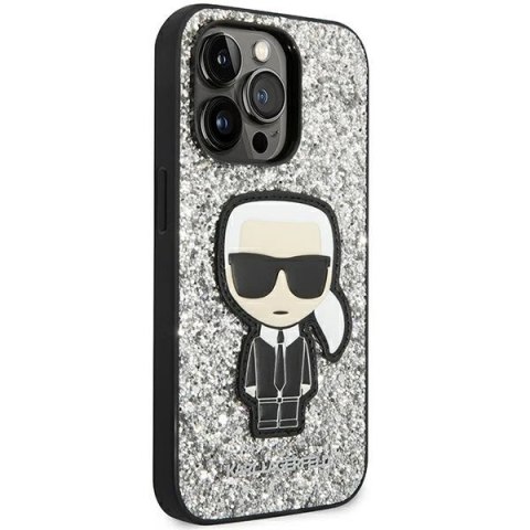 Etui Karl Lagerfeld Glitter Flakes Ikonik na iPhone 14 Pro Max - srebrne Etui Karl Lagerfeld Glitter Flakes Ikonik na iPhone 14 Pro Max - srebrne