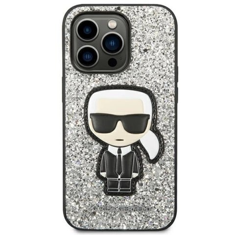 Etui Karl Lagerfeld Glitter Flakes Ikonik na iPhone 14 Pro - srebrne Etui Karl Lagerfeld Glitter Flakes Ikonik na iPhone 14 Pro - srebrne