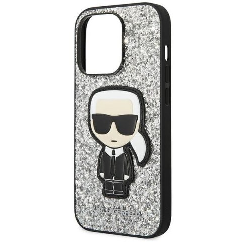 Etui Karl Lagerfeld Glitter Flakes Ikonik na iPhone 14 Pro - srebrne Etui Karl Lagerfeld Glitter Flakes Ikonik na iPhone 14 Pro - srebrne