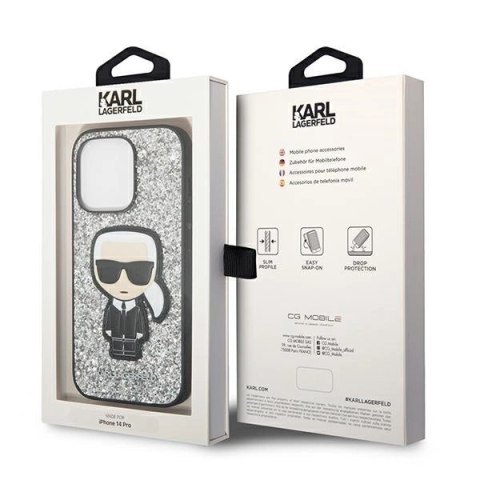 Etui Karl Lagerfeld Glitter Flakes Ikonik na iPhone 14 Pro - srebrne Etui Karl Lagerfeld Glitter Flakes Ikonik na iPhone 14 Pro - srebrne
