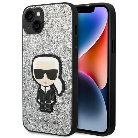 Etui Karl Lagerfeld Glitter Flakes Ikonik na iPhone 14 - srebrne Etui Karl Lagerfeld Glitter Flakes Ikonik na iPhone 14 - srebrne