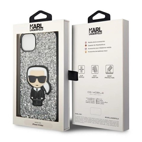 Etui Karl Lagerfeld Glitter Flakes Ikonik na iPhone 14 - srebrne Etui Karl Lagerfeld Glitter Flakes Ikonik na iPhone 14 - srebrne