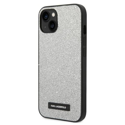 Etui Karl Lagerfeld Glitter Plaque Logo na iPhone 14 Plus - srebrne Etui Karl Lagerfeld Glitter Plaque Logo na iPhone 14 Plus - srebrne