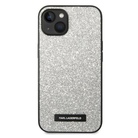 Etui Karl Lagerfeld Glitter Plaque Logo na iPhone 14 Plus - srebrne Etui Karl Lagerfeld Glitter Plaque Logo na iPhone 14 Plus - srebrne