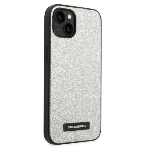 Etui Karl Lagerfeld Glitter Plaque Logo na iPhone 14 Plus - srebrne Etui Karl Lagerfeld Glitter Plaque Logo na iPhone 14 Plus - srebrne
