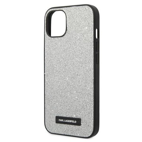 Etui Karl Lagerfeld Glitter Plaque Logo na iPhone 14 Plus - srebrne Etui Karl Lagerfeld Glitter Plaque Logo na iPhone 14 Plus - srebrne
