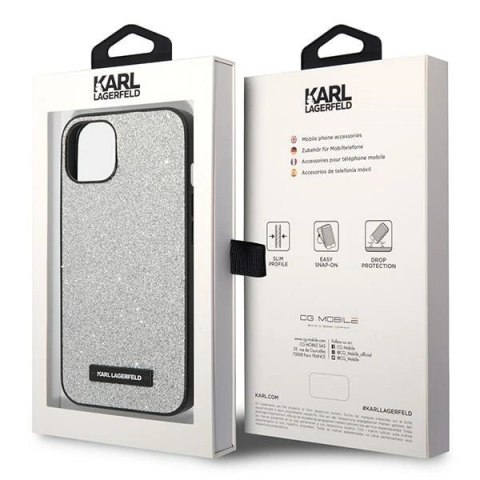 Etui Karl Lagerfeld Glitter Plaque Logo na iPhone 14 Plus - srebrne Etui Karl Lagerfeld Glitter Plaque Logo na iPhone 14 Plus - srebrne