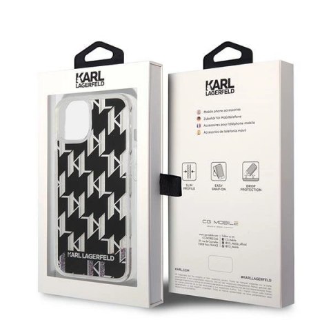 Etui Karl Lagerfeld Liquid Glitter Monogram na iPhone 14 Plus - czarne Etui Karl Lagerfeld Liquid Glitter Monogram na iPhone 14 Plus - czarne