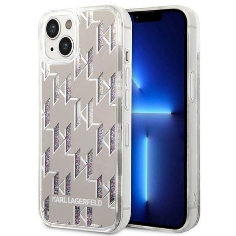 Etui Karl Lagerfeld Liquid Glitter Monogram na iPhone 14 Plus - srebrne Etui Karl Lagerfeld Liquid Glitter Monogram na iPhone 14 Plus - srebrne