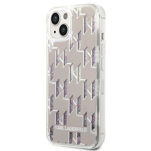Etui Karl Lagerfeld Liquid Glitter Monogram na iPhone 14 Plus - srebrne Etui Karl Lagerfeld Liquid Glitter Monogram na iPhone 14 Plus - srebrne