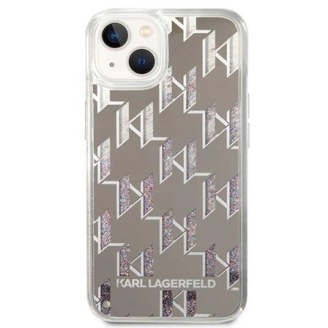 Etui Karl Lagerfeld Liquid Glitter Monogram na iPhone 14 Plus - srebrne Etui Karl Lagerfeld Liquid Glitter Monogram na iPhone 14 Plus - srebrne