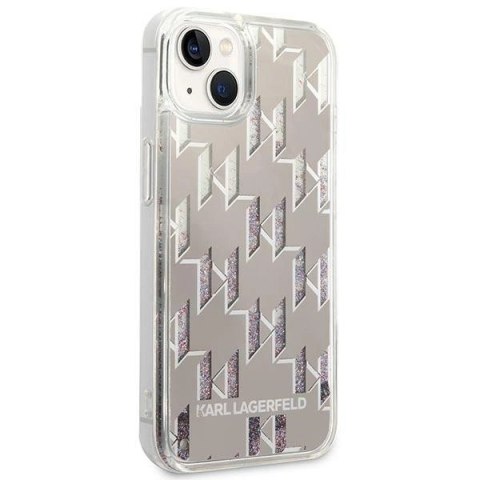 Etui Karl Lagerfeld Liquid Glitter Monogram na iPhone 14 Plus - srebrne Etui Karl Lagerfeld Liquid Glitter Monogram na iPhone 14 Plus - srebrne
