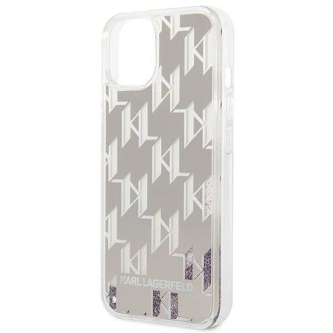 Etui Karl Lagerfeld Liquid Glitter Monogram na iPhone 14 Plus - srebrne Etui Karl Lagerfeld Liquid Glitter Monogram na iPhone 14 Plus - srebrne