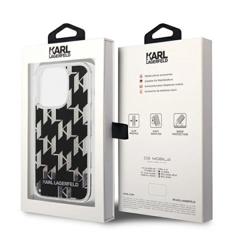 Etui Karl Lagerfeld Liquid Glitter Monogram na iPhone 14 Pro Max - czarne Etui Karl Lagerfeld Liquid Glitter Monogram na iPhone 14 Pro Max - czarne