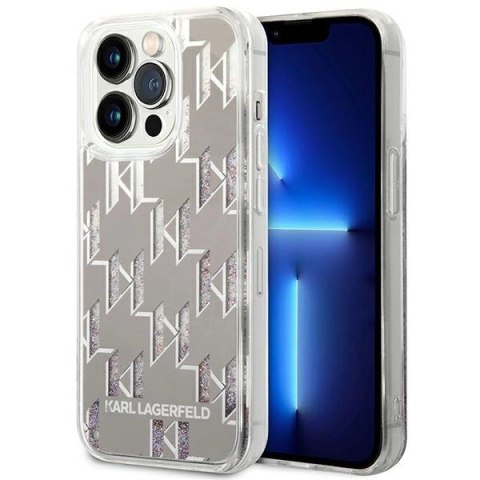 Etui Karl Lagerfeld Liquid Glitter Monogram na iPhone 14 Pro Max - srebrne Etui Karl Lagerfeld Liquid Glitter Monogram na iPhone 14 Pro Max - srebrne