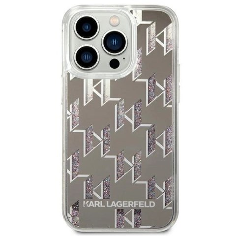 Etui Karl Lagerfeld Liquid Glitter Monogram na iPhone 14 Pro Max - srebrne Etui Karl Lagerfeld Liquid Glitter Monogram na iPhone 14 Pro Max - srebrne