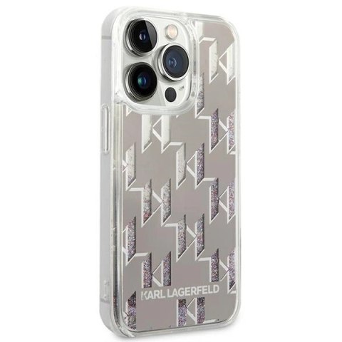 Etui Karl Lagerfeld Liquid Glitter Monogram na iPhone 14 Pro Max - srebrne Etui Karl Lagerfeld Liquid Glitter Monogram na iPhone 14 Pro Max - srebrne