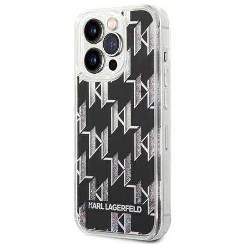 Etui Karl Lagerfeld Liquid Glitter Monogram na iPhone 14 Pro - czarne Etui Karl Lagerfeld Liquid Glitter Monogram na iPhone 14 Pro - czarne