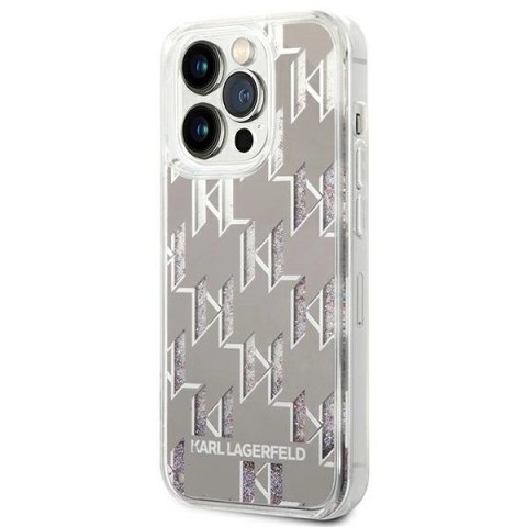 Etui Karl Lagerfeld Liquid Glitter Monogram na iPhone 14 Pro - srebrne Etui Karl Lagerfeld Liquid Glitter Monogram na iPhone 14 Pro - srebrne