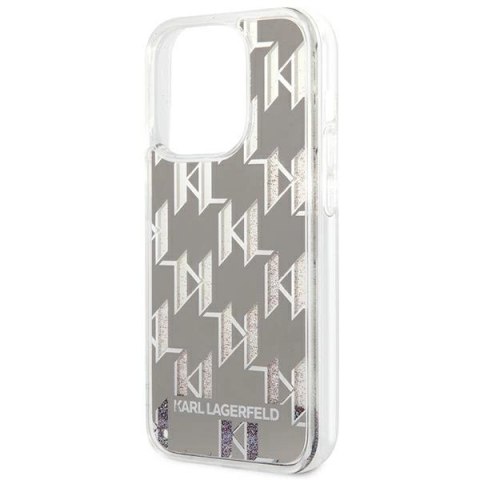 Etui Karl Lagerfeld Liquid Glitter Monogram na iPhone 14 Pro - srebrne Etui Karl Lagerfeld Liquid Glitter Monogram na iPhone 14 Pro - srebrne