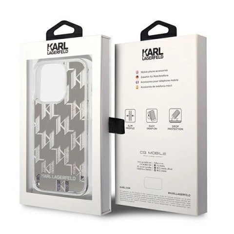 Etui Karl Lagerfeld Liquid Glitter Monogram na iPhone 14 Pro - srebrne Etui Karl Lagerfeld Liquid Glitter Monogram na iPhone 14 Pro - srebrne