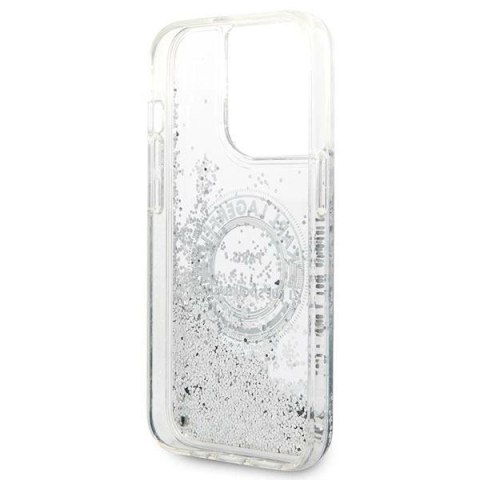 Etui Karl Lagerfeld Liquid Glitter RSG na iPhone 14 Pro Max - srebrne Etui Karl Lagerfeld Liquid Glitter RSG na iPhone 14 Pro Max - srebrne