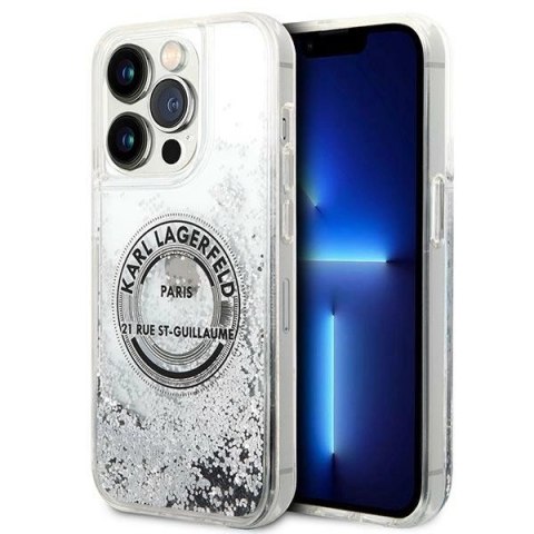 Etui Karl Lagerfeld Liquid Glitter RSG na iPhone 14 Pro - srebrne Etui Karl Lagerfeld Liquid Glitter RSG na iPhone 14 Pro - srebrne