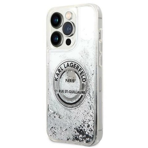 Etui Karl Lagerfeld Liquid Glitter RSG na iPhone 14 Pro - srebrne Etui Karl Lagerfeld Liquid Glitter RSG na iPhone 14 Pro - srebrne