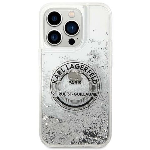 Etui Karl Lagerfeld Liquid Glitter RSG na iPhone 14 Pro - srebrne Etui Karl Lagerfeld Liquid Glitter RSG na iPhone 14 Pro - srebrne