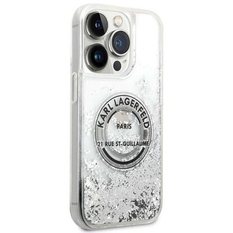Etui Karl Lagerfeld Liquid Glitter RSG na iPhone 14 Pro - srebrne Etui Karl Lagerfeld Liquid Glitter RSG na iPhone 14 Pro - srebrne