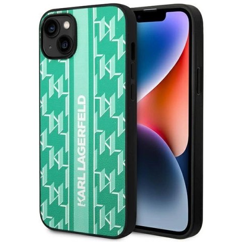 Etui Karl Lagerfeld Monogram Stripe na iPhone 14 Plus - zielone Etui Karl Lagerfeld Monogram Stripe na iPhone 14 Plus - zielone