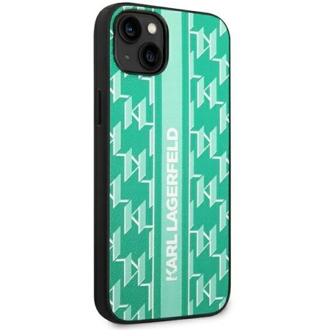 Etui Karl Lagerfeld Monogram Stripe na iPhone 14 Plus - zielone Etui Karl Lagerfeld Monogram Stripe na iPhone 14 Plus - zielone