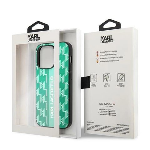 Etui Karl Lagerfeld Monogram Stripe na iPhone 14 Pro - zielone