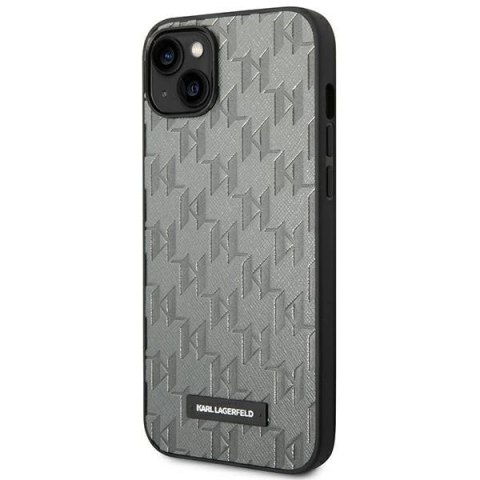 Etui Karl Lagerfeld Saffiano Mono Metal Logo na iPhone 14 - szare Etui Karl Lagerfeld Saffiano Mono Metal Logo na iPhone 14 - szare