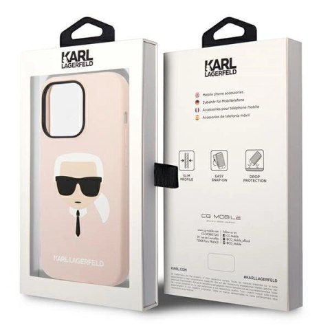 Etui Karl Lagerfeld Silicone Karl's Head na iPhone 14 Pro - różowe Etui Karl Lagerfeld Silicone Karl's Head na iPhone 14 Pro - różowe