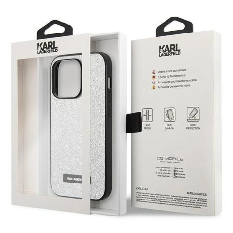 Karl Lagerfeld KLHCP14XG2ELS iPhone 14 Pro Max 6,7" hardcase srebrny/silver Glitter Plaque Logo Karl Lagerfeld KLHCP14XG2ELS iPhone 14 Pro Max 6,7" hardcase srebrny/silver Glitter Plaque Logo