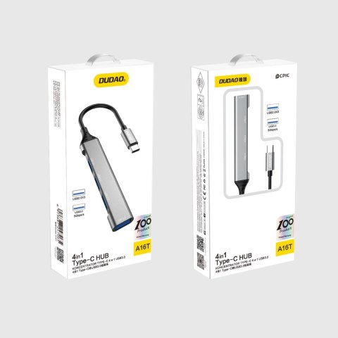 Dudao HUB 4w1 USB-C - 4x USB-A (3 x USB2.0 / USB3.0) 6,3cm czarny (A16T) Dudao HUB 4w1 USB-C - 4x USB-A (3 x USB2.0 / USB3.0) 6,3cm czarny (A16T)