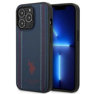 Etui U.S. Polo Assn. Leather Stitch na iPhone 14 Pro - granatowe