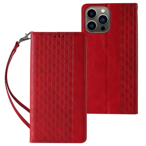 Magnet Strap Case etui Samsung Galaxy S23 Ultra pokrowiec z klapką portfel mini smycz podstawka czerwone Magnet Strap Case etui Samsung Galaxy S23 Ultra pokrowiec z klapką portfel mini smycz podstawka czerwone
