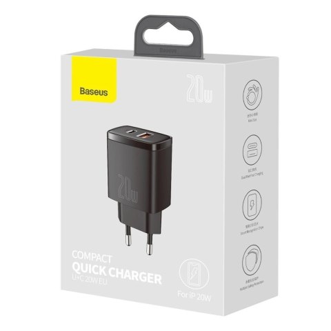 Baseus Compact szybka ładowarka sieciowa USB / USB Typ C 20W 3A Power Delivery Quick Charge 3.0 czarny (CCXJ-B01) Baseus Compact szybka ładowarka sieciowa USB / USB Typ C 20W 3A Power Delivery Quick Charge 3.0 czarny (CCXJ-B01)