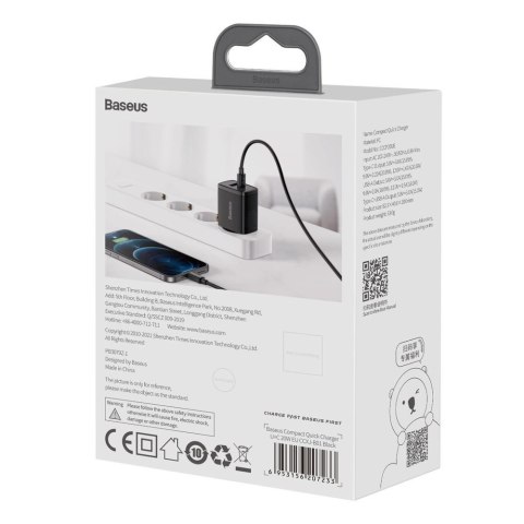 Baseus Compact szybka ładowarka sieciowa USB / USB Typ C 20W 3A Power Delivery Quick Charge 3.0 czarny (CCXJ-B01) Baseus Compact szybka ładowarka sieciowa USB / USB Typ C 20W 3A Power Delivery Quick Charge 3.0 czarny (CCXJ-B01)