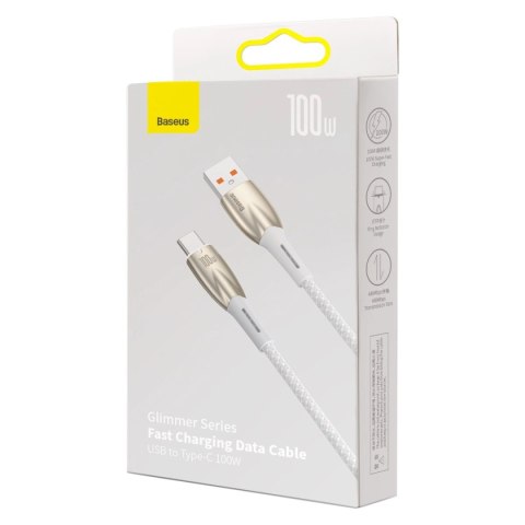 Baseus Glimmer Series kabel do szybkiego ładowania USB-A - USB-C 100W 480Mb/s 1m biały Baseus Glimmer Series kabel do szybkiego ładowania USB-A - USB-C 100W 480Mb/s 1m biały